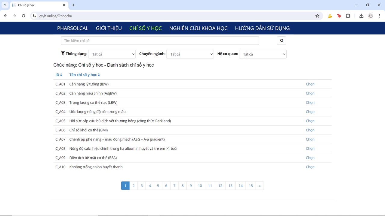 Giao diện chọn CSYH